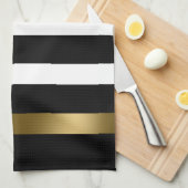 白黒のパターンストライプ金ゴールドアクセント キッチンタオル (四つ折り)