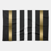 白黒のパターンストライプ金ゴールドアクセント キッチンタオル (横)