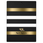 白黒のパターンストライプ金ゴールドアクセント クリップボード (裏面)