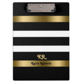 白黒のパターンストライプ金ゴールドアクセント クリップボード (正面)