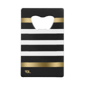 白黒のパターンストライプ金ゴールドアクセント クレジットカード栓抜き (裏面)