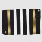 白黒のパターンストライプ金ゴールドアクセント ゴルフタオル (横)