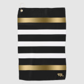 白黒のパターンストライプ金ゴールドアクセント ゴルフタオル (正面)