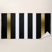 白黒のパターンストライプ金ゴールドアクセント ビーチタオル (正面)