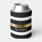 白黒のパターンストライプ金ゴールドアクセント 缶クーラー (缶正面)