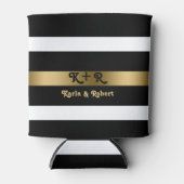 白黒のパターンストライプ金ゴールドアクセント 缶クーラー (正面)