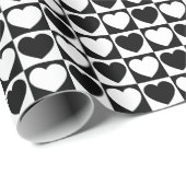 白黒のパター市松模様にン(ハート付) ラッピングペーパー (ロールコーナー)