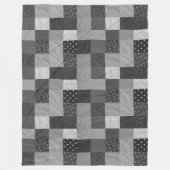 白黒のパッチワークの四角いヴィンテージ フリースブランケット (正面)