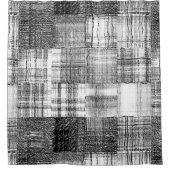 白黒のパッチワークキルトテクスチャパターン シャワーカーテン (正面)