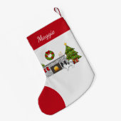 白黒のパピヨンがいるクリスマスの部屋 スモールクリスマスストッキング (裏面 (吊り時))
