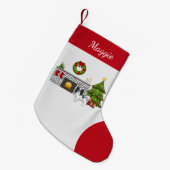 白黒のパピヨンがいるクリスマスの部屋 スモールクリスマスストッキング (正面 (吊り時))
