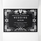 白黒のパペルのパペルは鳥を愛結婚する 三つ折り招待状 (内部中)