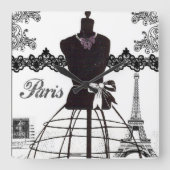 白黒のパリのファッションのマネキン スクエア壁時計 (正面)