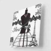 白黒のパリのファッションのマネキン スクエア壁時計 (傾斜)