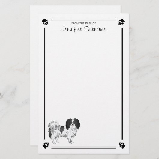 白黒のパレーヌドッグとポーズと文字 便箋 (正面/裏面)