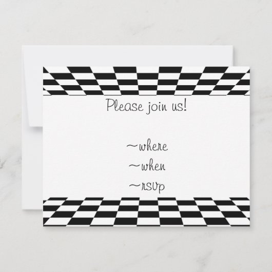 白黒のパースペク市松模様にタビュー 招待状 (裏面)