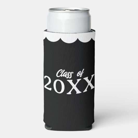 白黒のパーソナライズされた卒業クラス スリム缶クーラー (Seltzer正面)