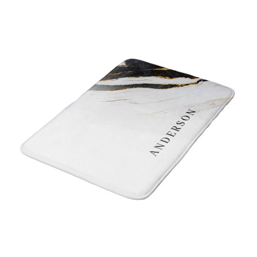 白黒のパーソナライズなフェイクな金ゴールドホイルの大理石 バスマット (アングル)
