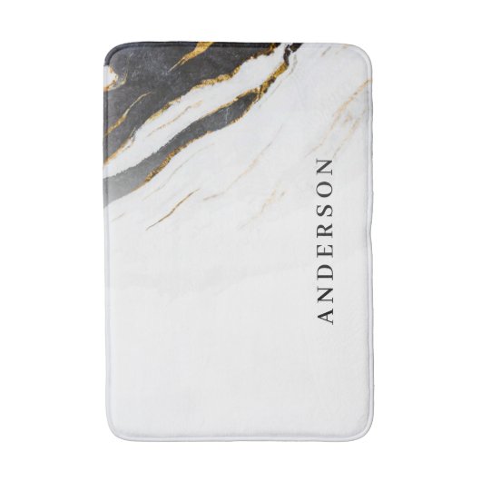 白黒のパーソナライズなフェイクな金ゴールドホイルの大理石 バスマット (正面縦)