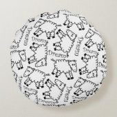 白黒のヒツジのドードルパターン ラウンドクッション (裏面)