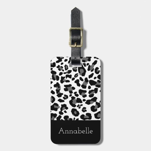 白黒のヒョウパクラシックーソナライズ ラゲッジタグ (正面縦)