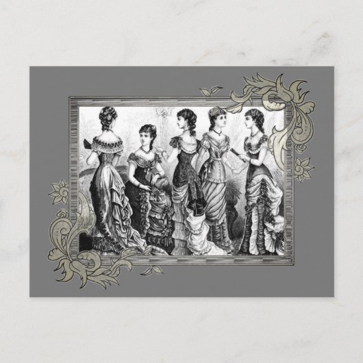 白黒のビクトリアンファッション ポストカード (正面)