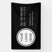 白黒のビジネスロゴのプロモーション連絡 横断幕 (縦)