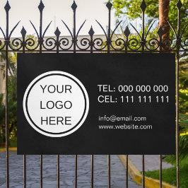 白黒のビジネスロゴのプロモーション連絡 横断幕