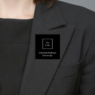 白黒のビジネスロゴの社員名タグ 缶バッジ