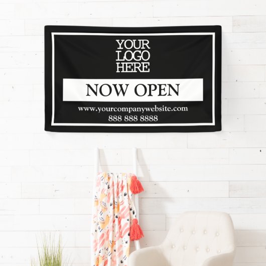 白黒のビジネスロゴを開く 横断幕 (インサイチュ)