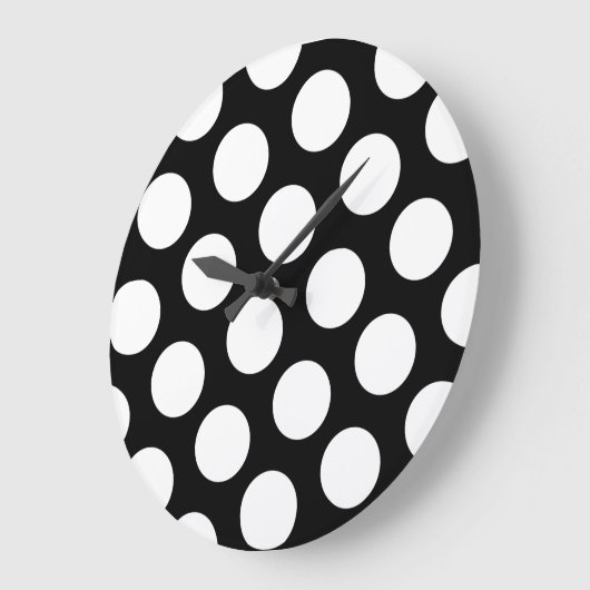 白黒のビッグ水玉模様 ラージ壁時計 (傾斜)