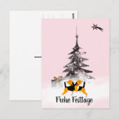 白黒のビーグル犬のクリスマス ポストカード (正面/裏面)