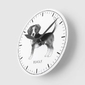 白黒のビーグル犬のデザインとテキスト ラウンド壁時計 (傾斜)