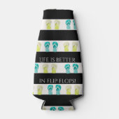 白黒のビーチサンダルストライプの生活が向上 ボトルクーラー (正面)