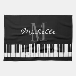 白黒のピアノ鍵モノグラム キッチンタオル