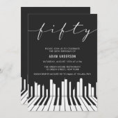 白黒のピアノ50歳の誕生日パーティー 招待状 (正面/裏面)