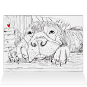 白黒のピットブルスケッチ用グリーティングカード (内部横(上))