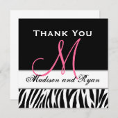 白黒のピンクのシマウマの結婚式は平らなカード感謝していしています サンキューカード (正面/裏面)