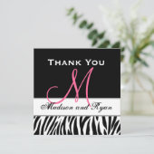 白黒のピンクのシマウマの結婚式は平らなカード感謝していしています サンキューカード (スタンド正面)