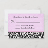 白黒のピンクのシマウマRSVPのパーソナライズな応答 出欠カード (裏面)