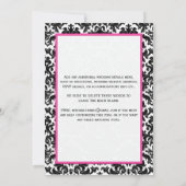 白黒のピンクのダマスク織のハートの結婚式招待状 招待状 (裏面)