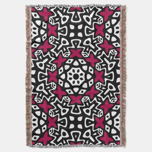 白黒のピンクの破裂音によって編まれるブランケット スローブランケット (正面縦)