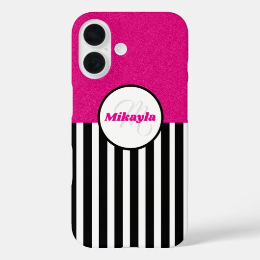 白黒のピンクストライプグリッターテクスチャ Case-Mate iPhoneケース (裏面)