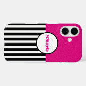 白黒のピンクストライプグリッターテクスチャ Case-Mate iPhoneケース (裏面 (横))