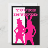 白黒のピンクパーティーの女の子 招待状 (正面)