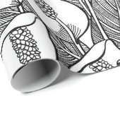 白黒のピースリリー模様 ラッピングペーパー (ロールコーナー)