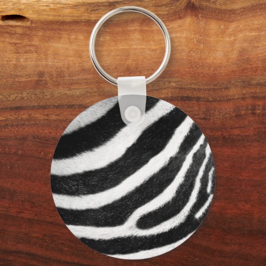 白黒のファーフェイクのストライプゼブラ印刷 キーホルダー (正面)