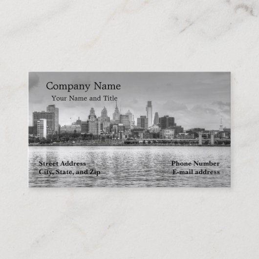 白黒のフィラデルヒィアのスカイライン 名刺 (正面)