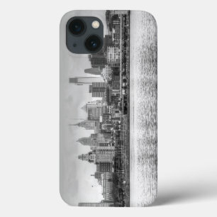 白黒のフィラデルフィアスカイライン iPhone 13ケース