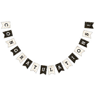 白黒のフェイクな金ゴールドのグリッターはお祝いに点を打ちます バンティングフラッグ